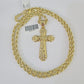 10k Solid Rope Chain Jesus Cross Charm Set 4mm 20"-28" Necklace Gold Yellow