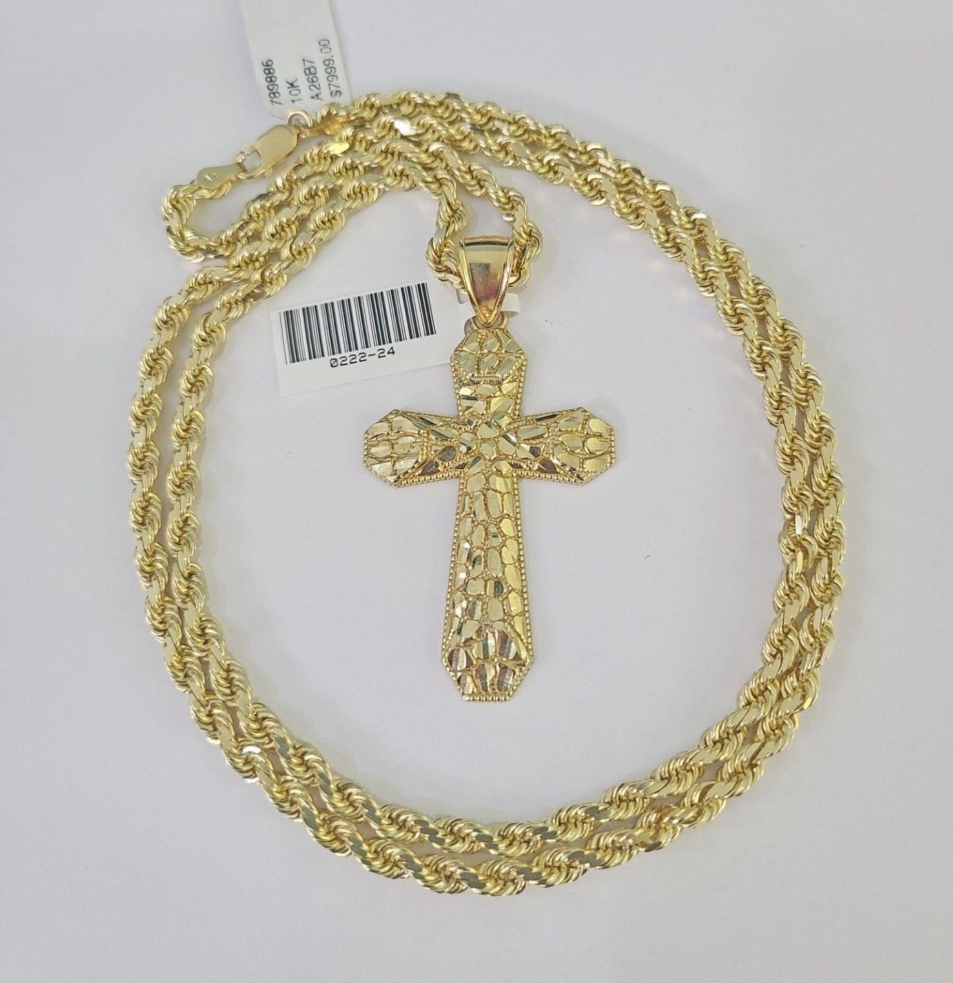 10k Solid Rope Chain Jesus Cross Charm Set 4mm 20"-28" Necklace Gold Yellow