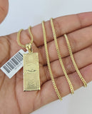 10K Franco Chain 100 Money Dollar Pendant Charm Necklace 16"-24" 2mm Gold SET