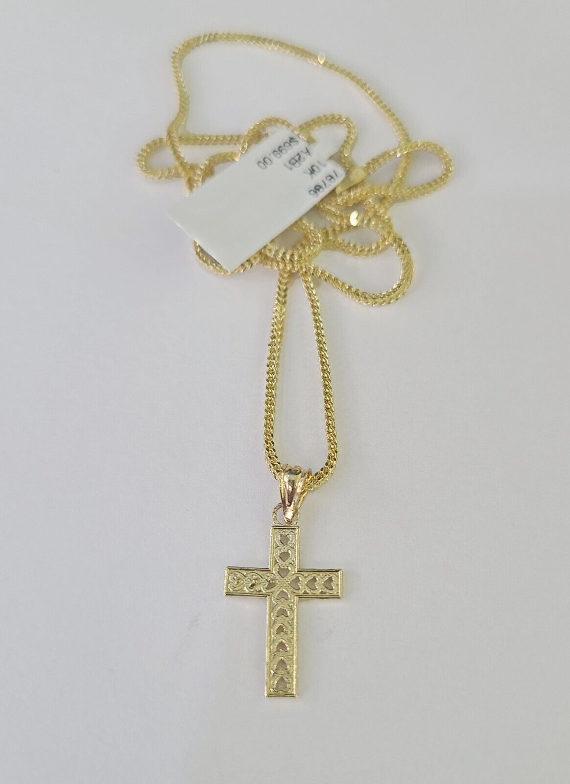 10K Gold Franco Chain Hearts Jesus Cross Charm SET 18-24 inches 1mm Necklace