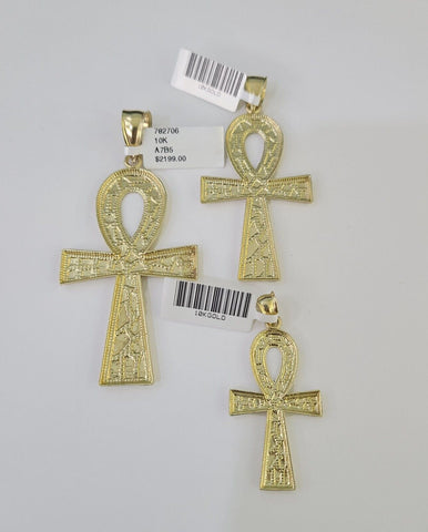 10k Jesus Ankh Cross Charm Pendant Egyptian Yellow Gold Men Women 3" 2.5" 2"