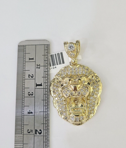 Real Gold Roaring Lion Head Charm Pendant 10k Yellow Gold 2" Men Women