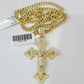 10k Gold Chain Miami Cuban Jesus Cross Charm Pendant Set 4mm 18"-28" Necklace