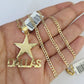 10k Solid Gold Cuban Curb Chain Dallas Star Pendant 2mm 18"-24" SET Necklace