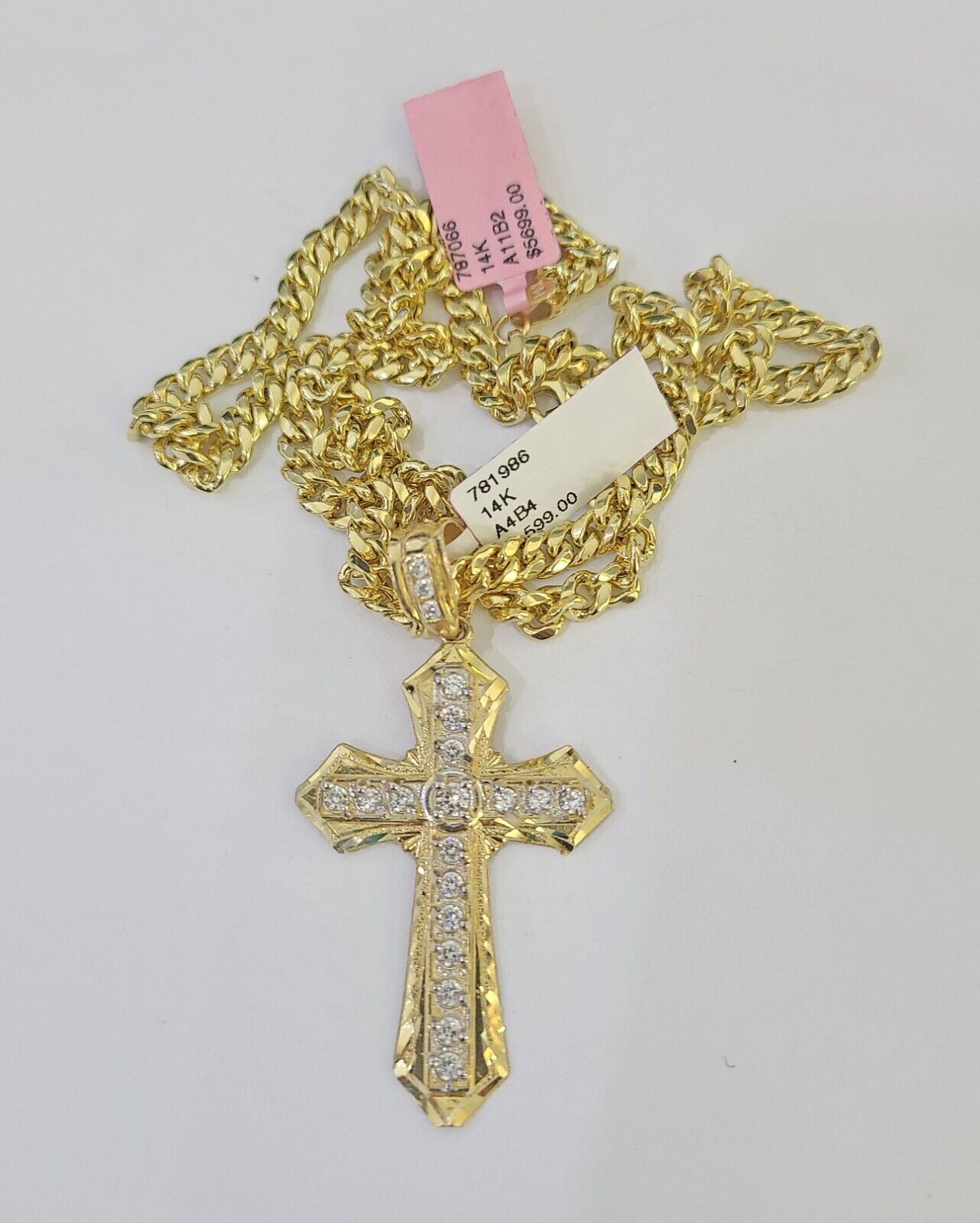 Real 14k Chain Cross Charm Set Miami Cuban Link 5mm 18"-30" Necklace Pendant