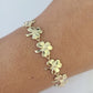 Real 10K Leaf Irish Shamrock Clover Bracelet 11mm 7 Inches 10kt Yellow Gold