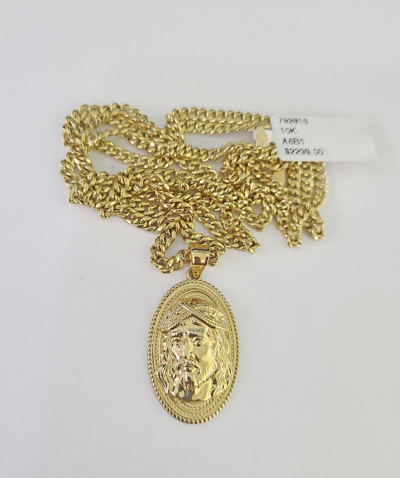 10K Gold Miami Cuban Chain Jesus Head Charm 18"-30" 3mm REAL Pendant