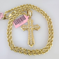 Real 14k Solid Rope Chain Jesus Cross Charm Gold Set 4mm 18"-30" Necklace