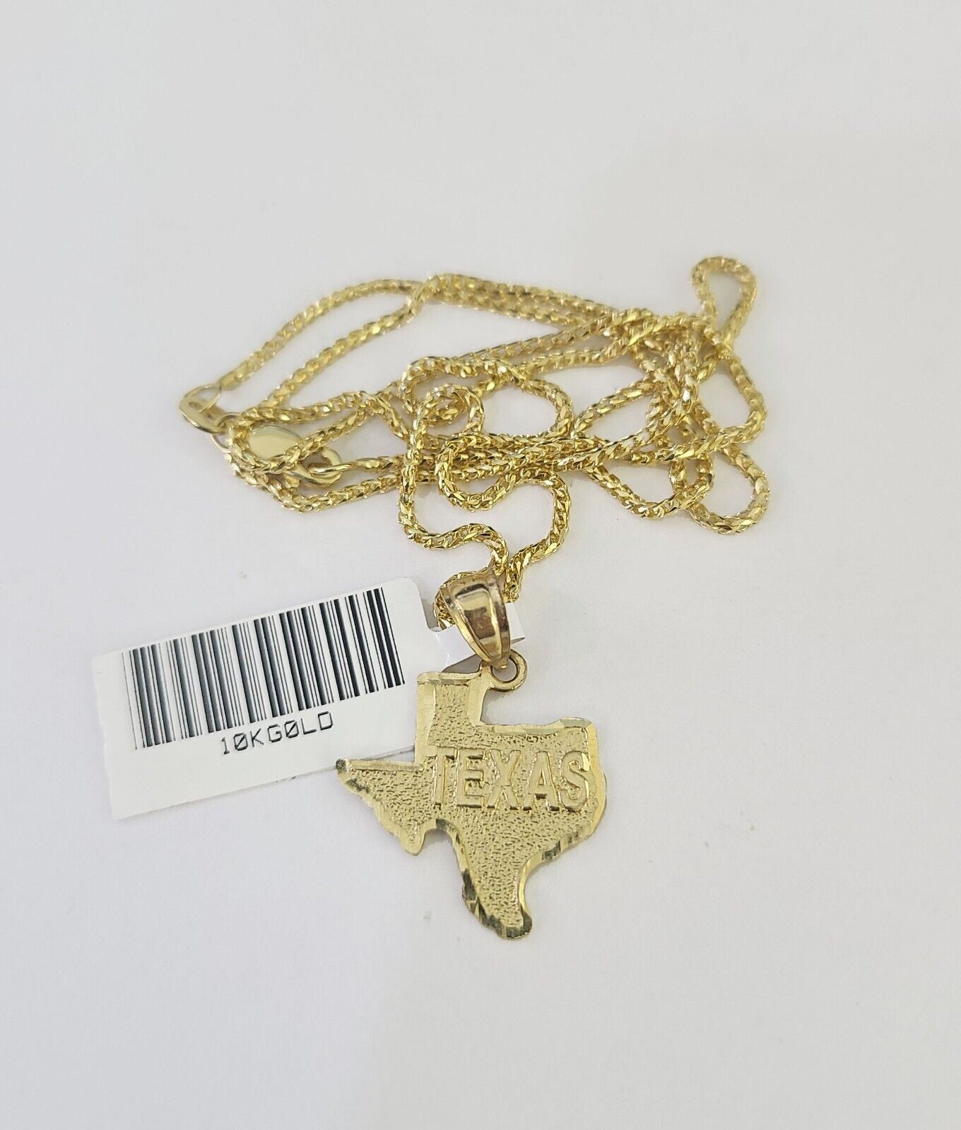 10K Solid Franco Chain Texas Map Pendant Charm Necklace 16"-24" 1mm Ladies