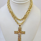 10k Milano Rope Chain Jesus Cross Charm Necklace SET 5mm 18"-28" Pendant