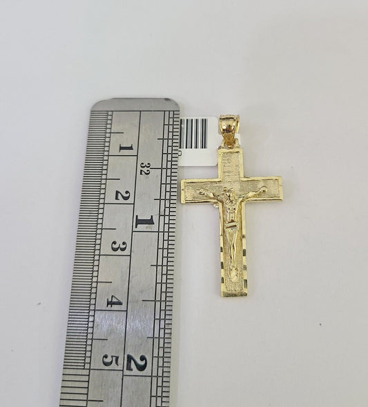 10K Franco Chain Jesus Cross Pendant Charm Necklace 16"-24" 2mm Gold SET Yellow