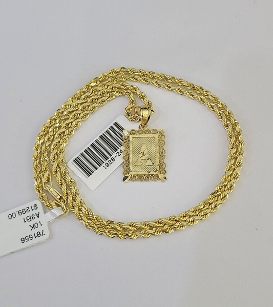 10k Gold Initial A Charm Rope Chain 16"-26" 2.5mm SET Necklace Alphabet Pendant