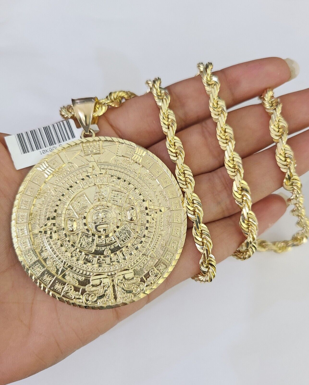 Real 10k Solid Rope Chain Mayan Calendar Charm Set 6mm 20"-30" Inch Necklace