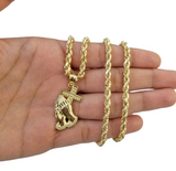 10k Yellow Gold Praying Hand Cross Pendent 4mm Rope Chain 18 20 22 24 26 28 30"