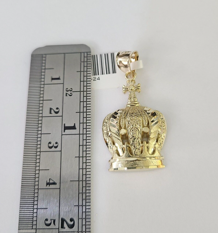 10K Imperial Crown Charm Pendant Real Yellow Gold Royal 1.5" Inch 10kt