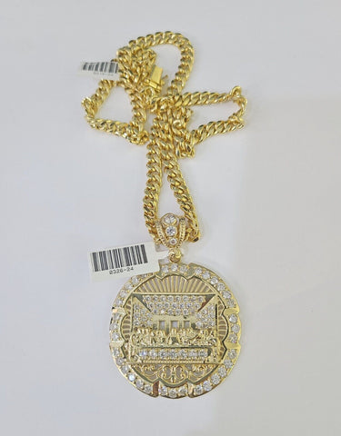 10K Miami Cuban Chain Last Supper Pendent Charm Yellow Gold 6mm 18"-26" Inch