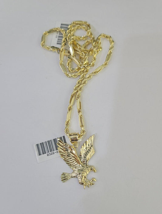 10k Milano Rope Chain Flying Eagle Charm Necklace SET 3mm 18" 20" 22" 24"