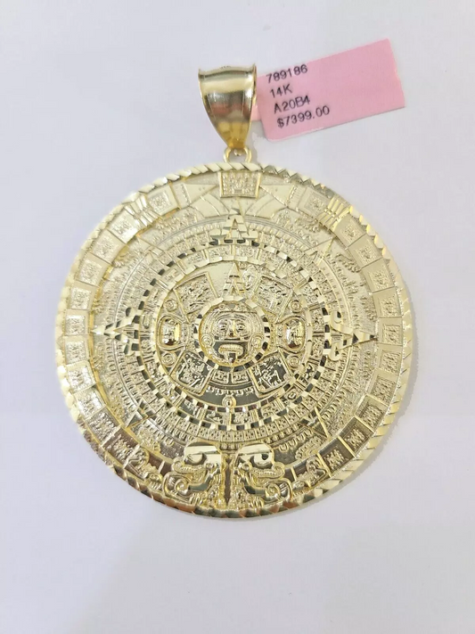 Real 10k Gold Egyptian Pharaoh Head Pendant / 14k Mayan Calendar Pendant