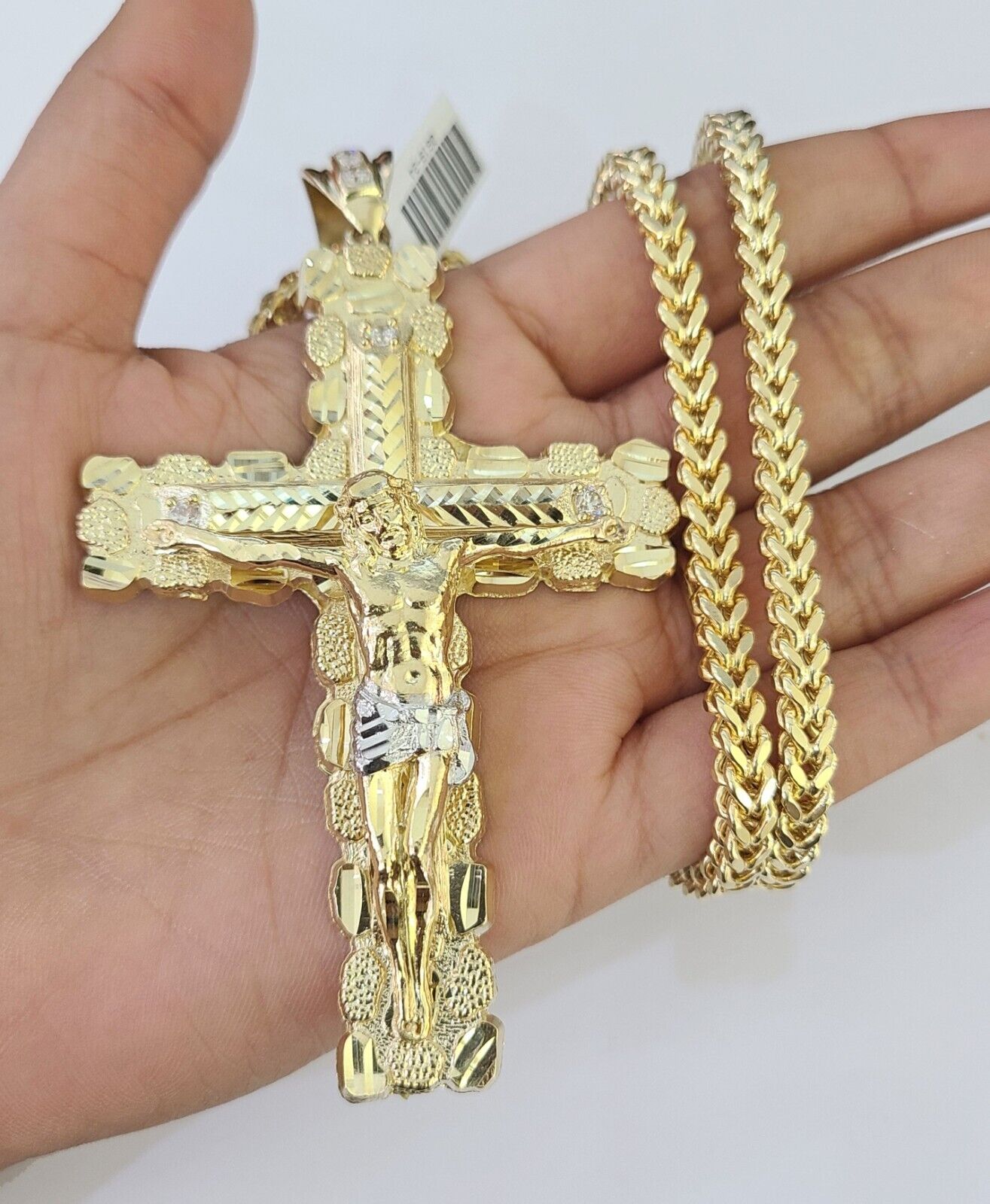 10K Franco Chain Jesus Cross Pendant Charm Necklace 20"-26" 5mm Gold Yellow SET