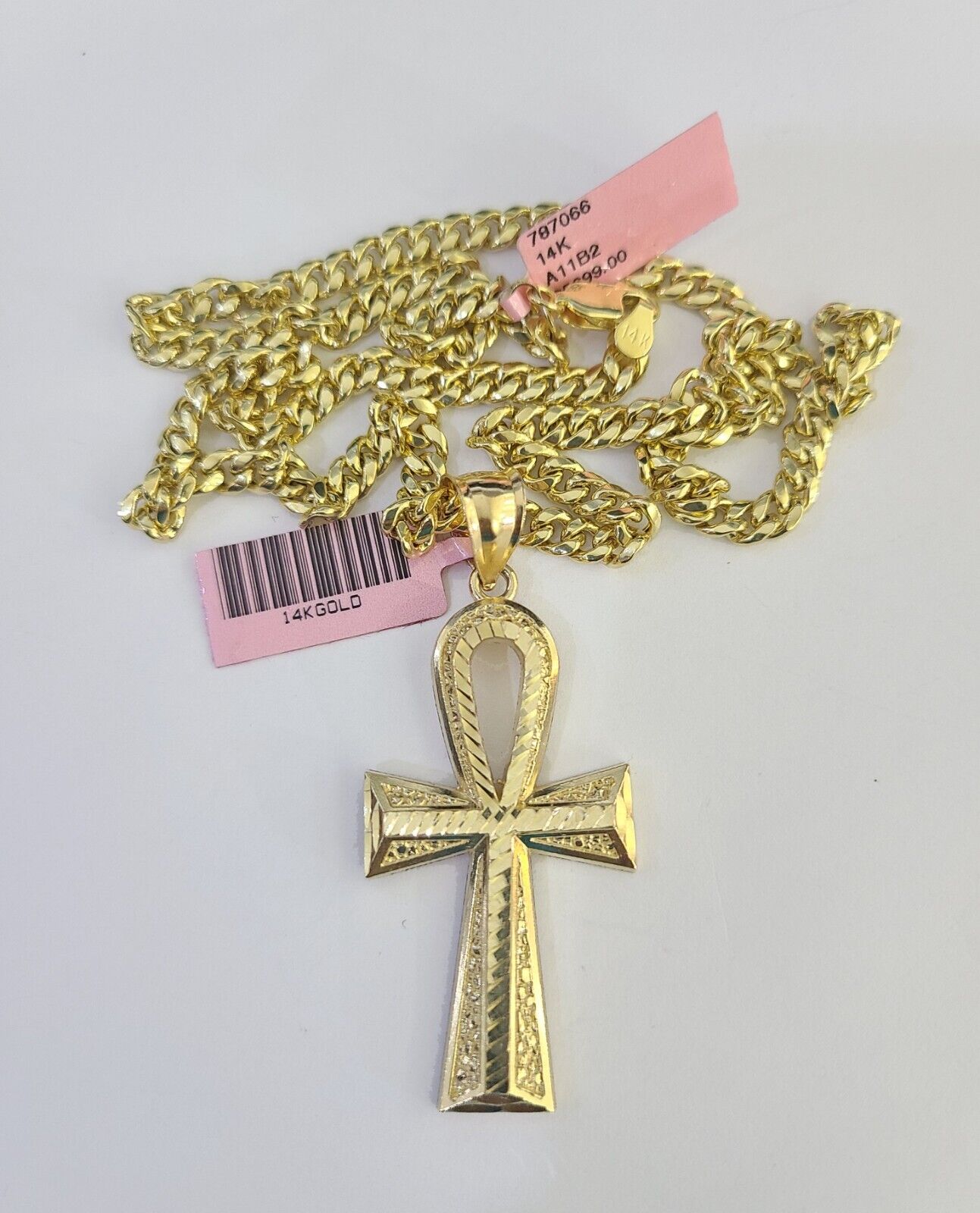 Real 14k Chain Cross Charm Set Miami Cuban Link 5mm 18"-30" Necklace Pendant