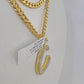 10k Miami Cuban Chain C Diamond Charm Set 4mm 18-26"Yellow Gold Necklace Pendant