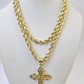 Real 10k Rope Chain Jesus Cross Charm Necklace Pendant Set 4mm 18"-28" Gold