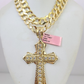 14k Gold Chain Jesus Cross Charm Solid Cuban Curb 10mm 20"-30" SET Necklace