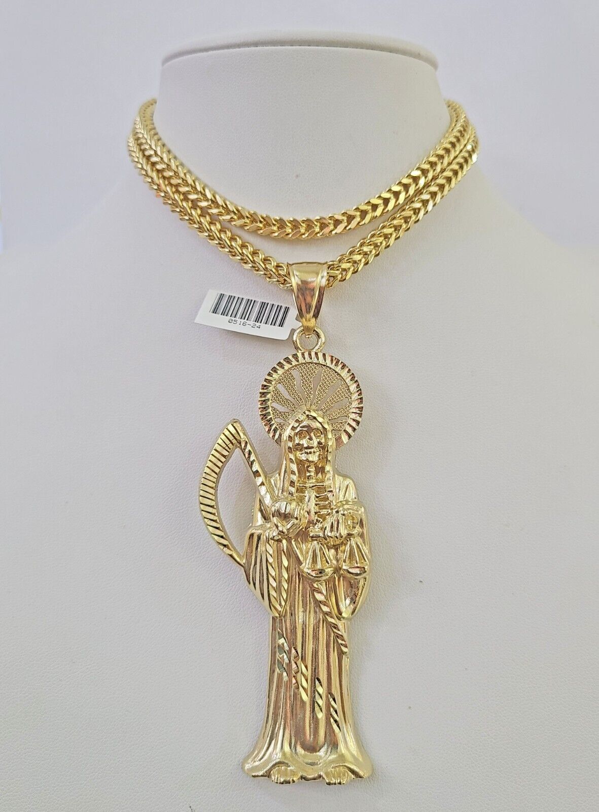 10K Franco Chain Saint Reaper Pendant Charm Necklace 20"-26" 5mm Gold SET Yellow