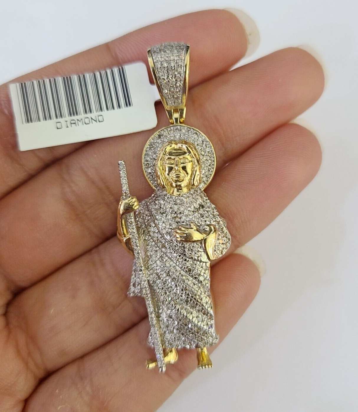 Real 10K Diamond St Jude Charm 2" Yellow Gold Pendant Genuine Real