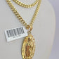 10k Miami Cuban Chain Virgin Mary Charm Set 4mm 18"-28" Necklace Yellow Gold