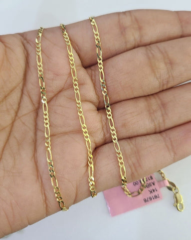 14k Solid Figaro Chain Necklace Yellow Gold 1mm Female 20" Real