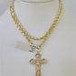 Real 10k 3mm Rope Chain Jesus Cross Pendant Charm 18" 20" 22" 24" 26" Set Yellow