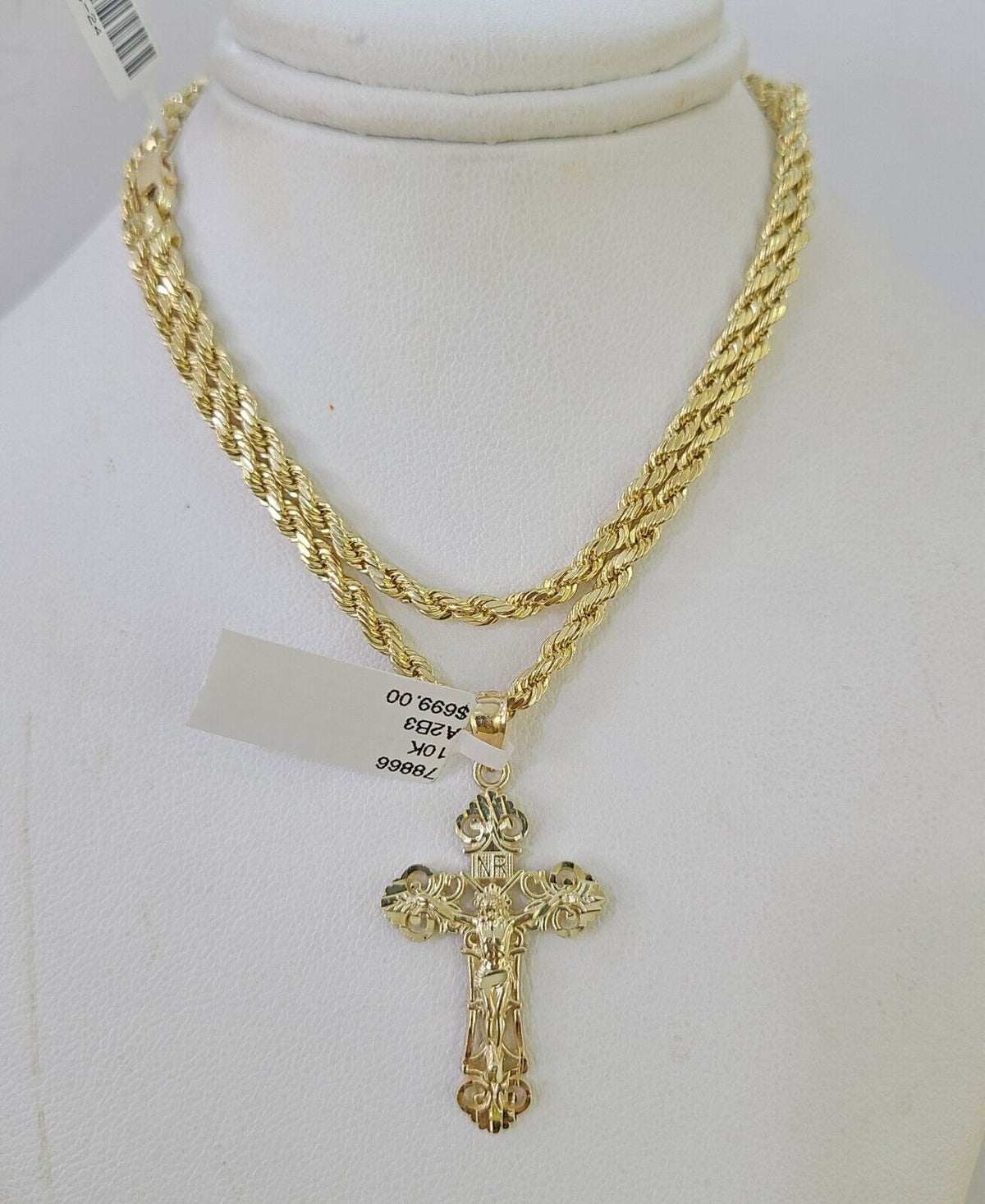 Jesus Rope Silver Chain Real 10k 3mm Rope Chain Jesus Cross Pendant Charm 18