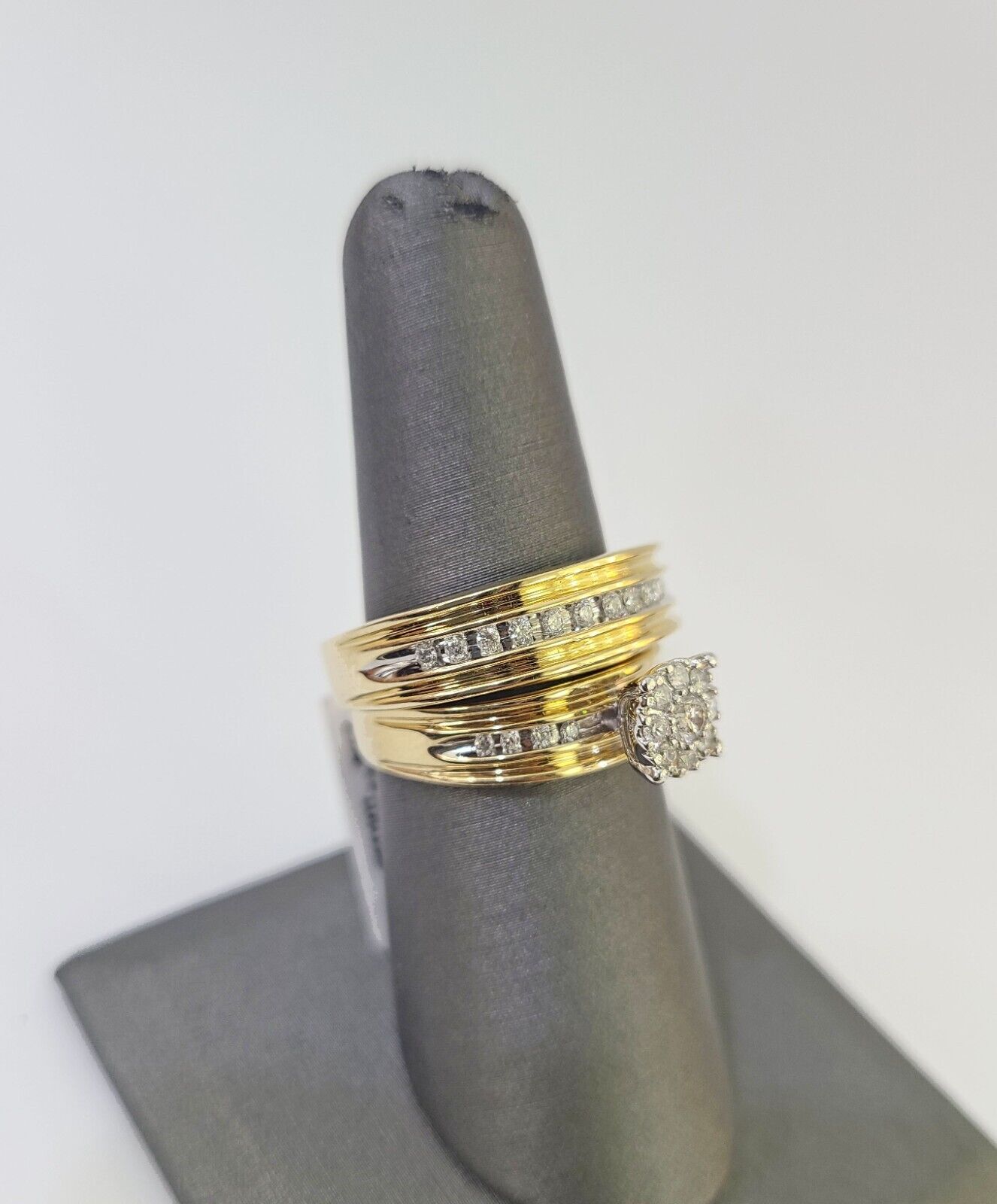 REAL 14k Diamond Ring Yellow Gold Ladies Men Duo SET Wedding Engagement Genuine