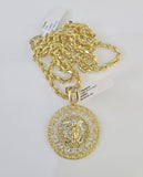 10k Solid Rope Chain Medusa Circular Charm Set 4mm 20"-28" Necklace Gold Yellow