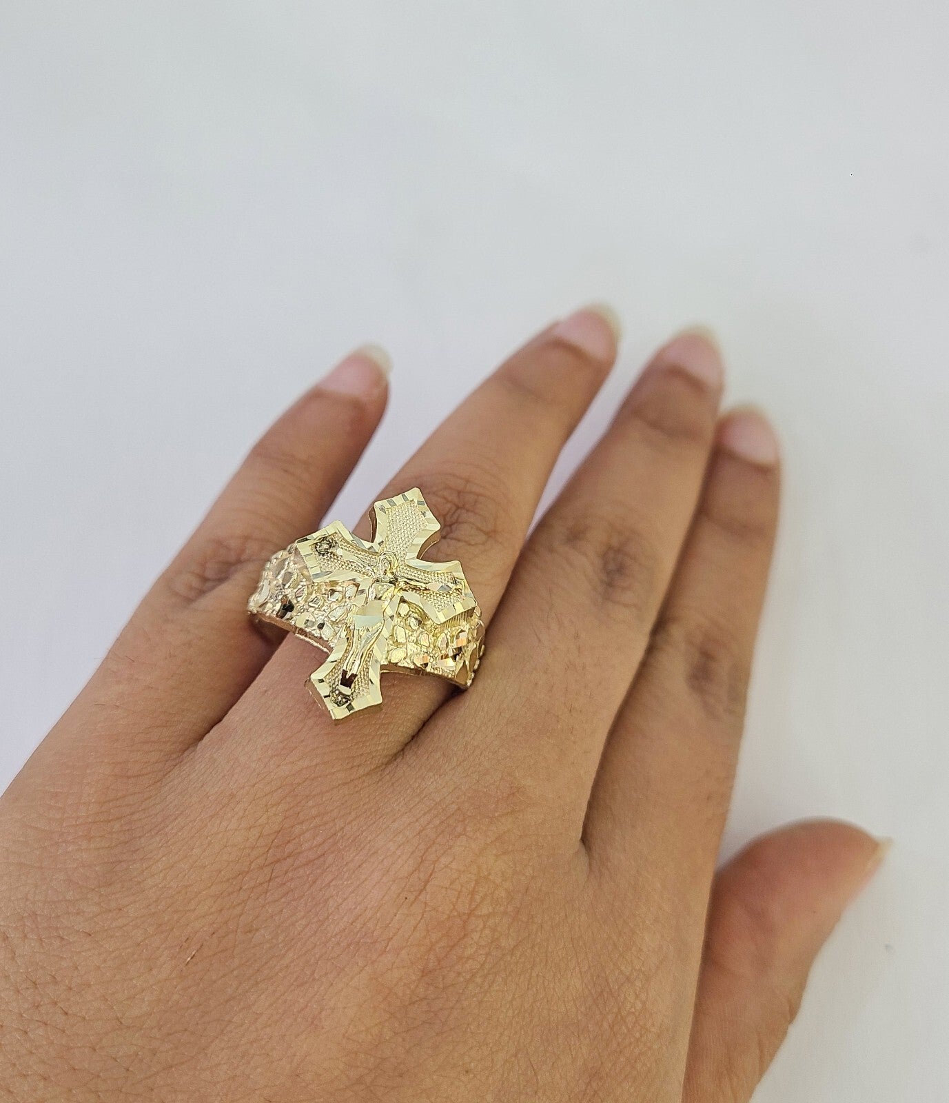 Real 10k Jesus Crucifix Cross Ring Band Yellow Gold Mens Casual Ring 10kt Size 8