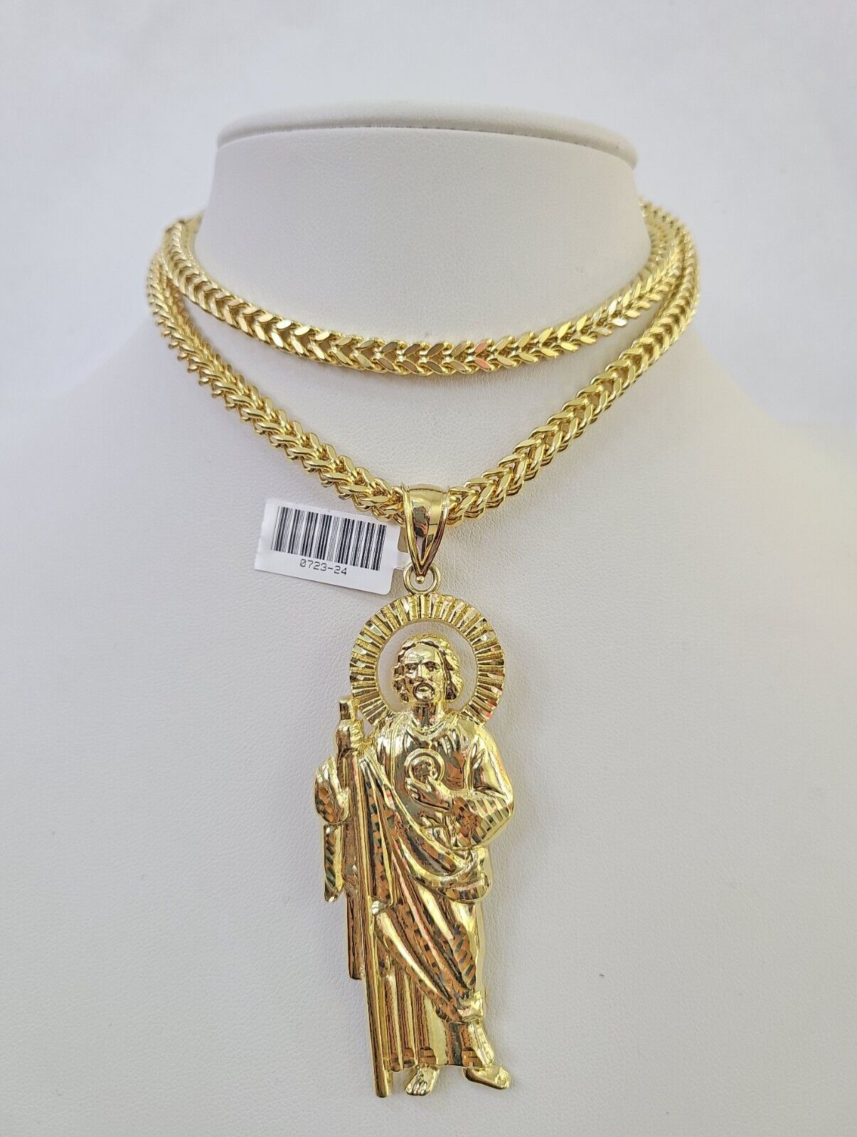 10K Franco Chain Saint Jude Pendant Charm Necklace 20"-26" 5mm Gold SET Yellow