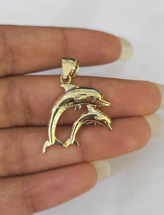 10K Real Dolphin Charm Pendant Yellow Gold 1" Genuine