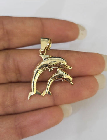 10K Real Dolphin Charm Pendant Yellow Gold 1" Genuine