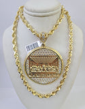 Real 10k Solid Rope Chain Last Supper Charm Set 6mm 20"-30" Inch Necklace Gold