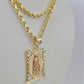 10k 3mm Rope Chain Virgin Mary Pendant 18"-30" Yellow Gold Set Charm Necklace