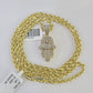 10k Solid Rope Chain 3mm Diamond Hamsa Hand Pendant Charm Necklace SET 18-26 in