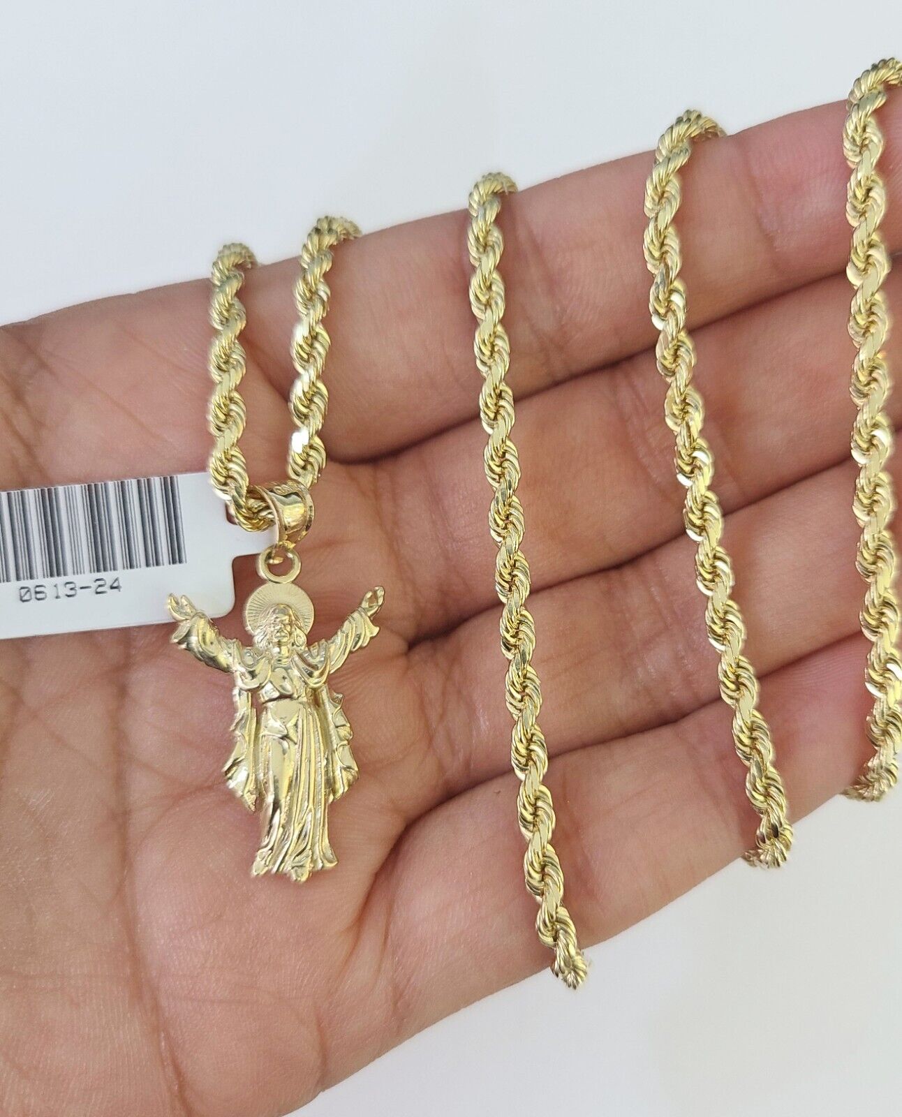 10k Solid Rope Chain 3mm Jesus Full Body Pendant Charm Necklace SET 18-28 in