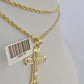 10k Solid Rope Chain 2mm Necklace Jesus Cross Pendant Charm SET 18-24 in