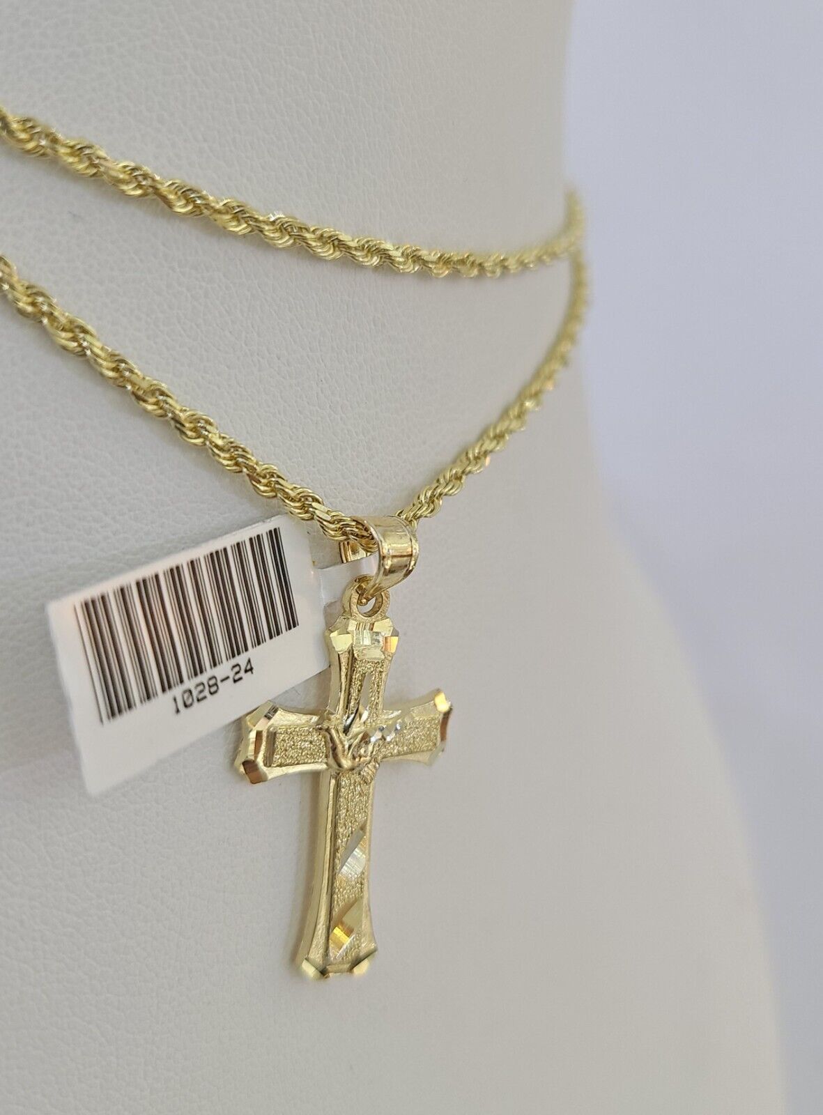 10k Solid Rope Chain 2mm Necklace Jesus Cross Pendant Charm SET 18-24 in