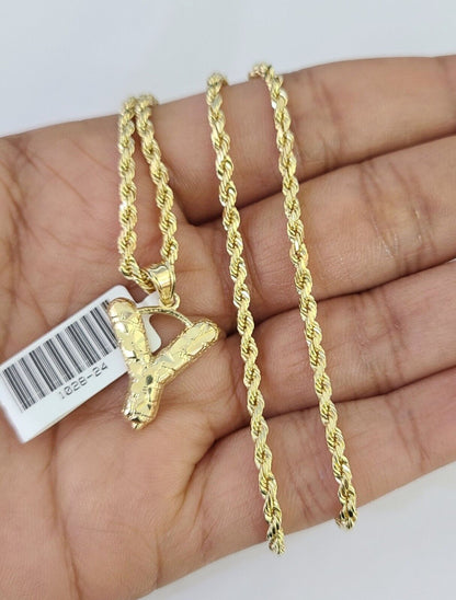 10k Gold Initial Y Charm Rope Chain 16"-26" 2.5mm SET Necklace Alphabet Pendant