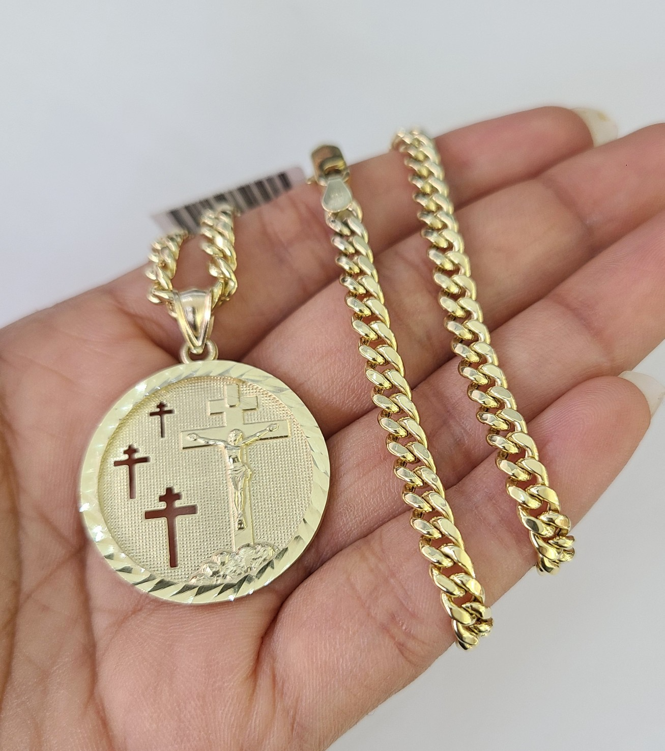 10k Cross Medallion Charm Miami Cuban Chain Pendant 5mm 18"28" Necklace Gold