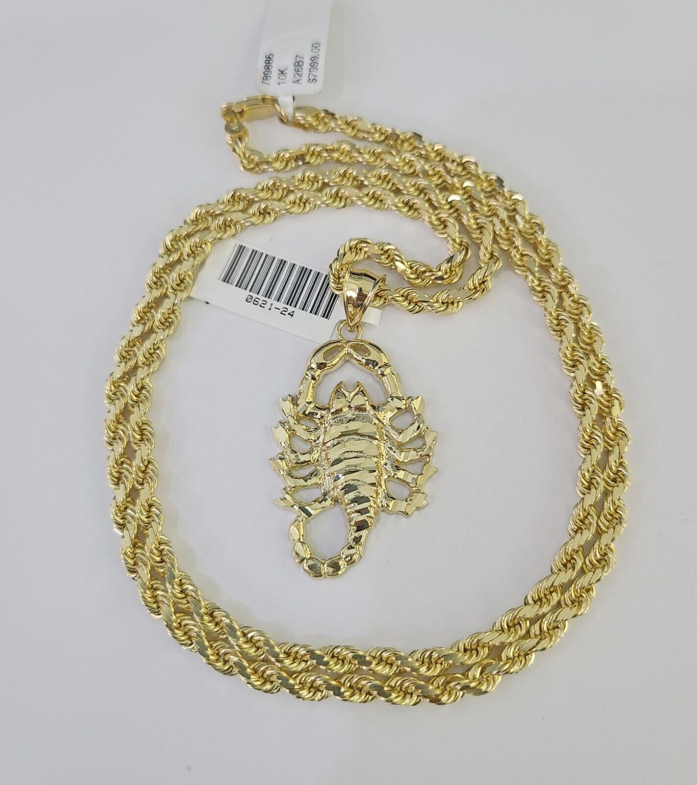 10k Solid Rope Chain Scorpion Charm Set 4mm 20"-28" Necklace Gold Yellow