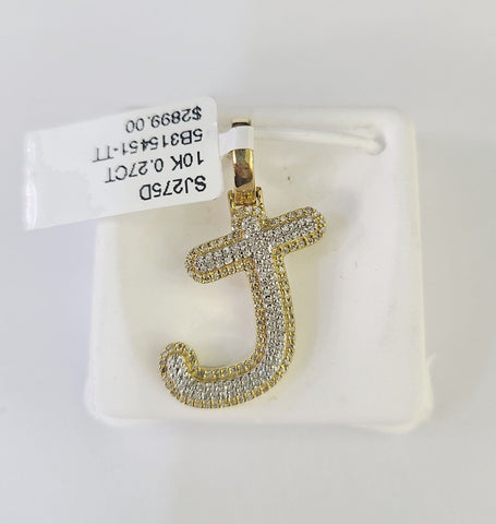10k Yellow Gold Diamond J Charm Pendant Initial Alphabet Letter Real Genuine
