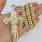 10K Miami Cuban Link Chain Jesus Cross Pendent Charm 8mm 20"-30" Necklace Gold